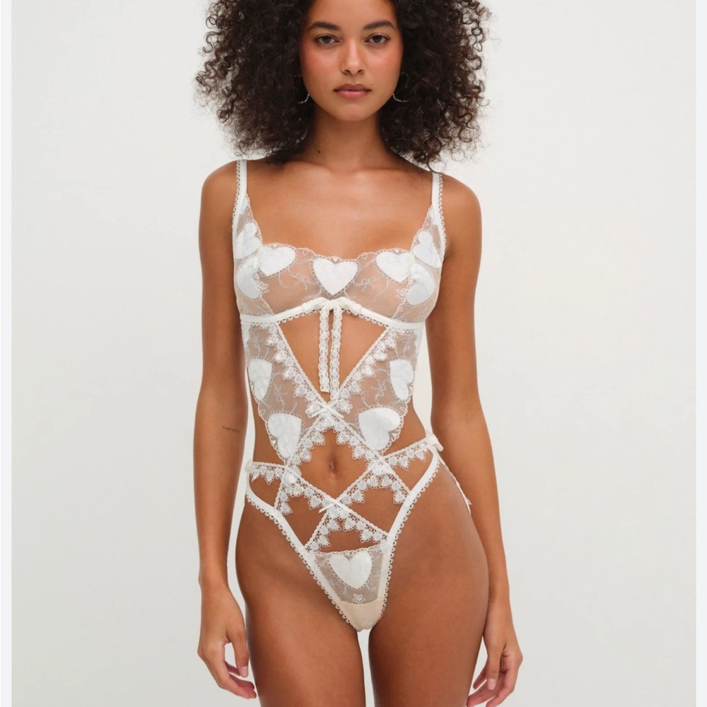 NWT For Love and Lemons Pure Heart Bodysuit Teddy White
